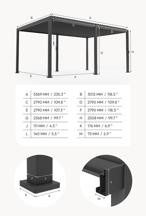 Nova Titan Aluminium Pergola - 5.3x 3m Pergola - Grey