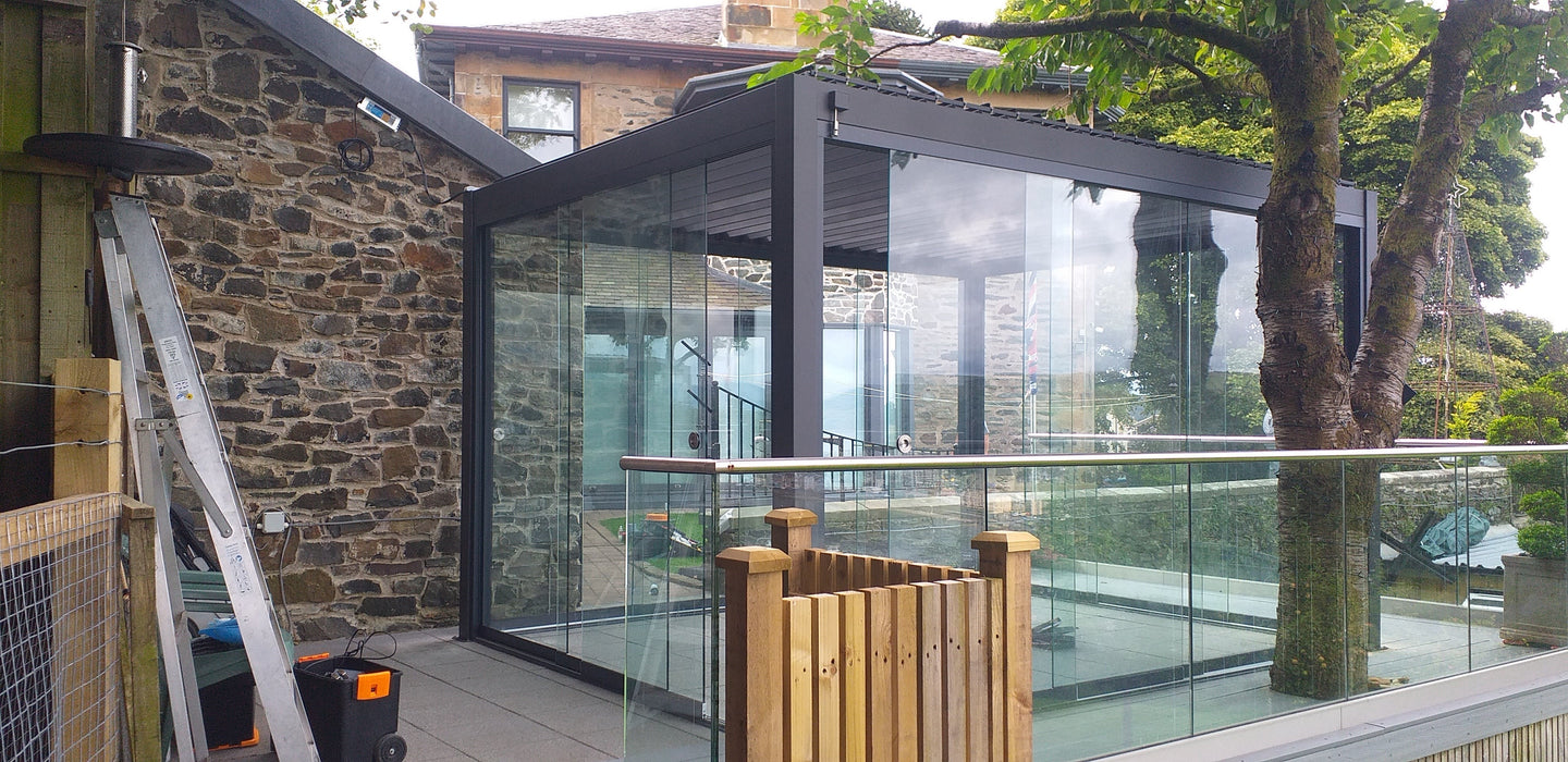 Nova Titan Aluminium Pergola 3.6m x 3m Rectangular optional Glass Sliding Doors - Grey