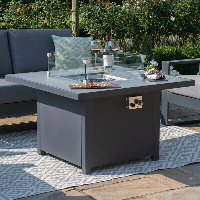 Maze - Amalfi 2 Seat Aluminium Sofa Set with Square Fire Pit Table plus Armchairs & Footstools - Grey