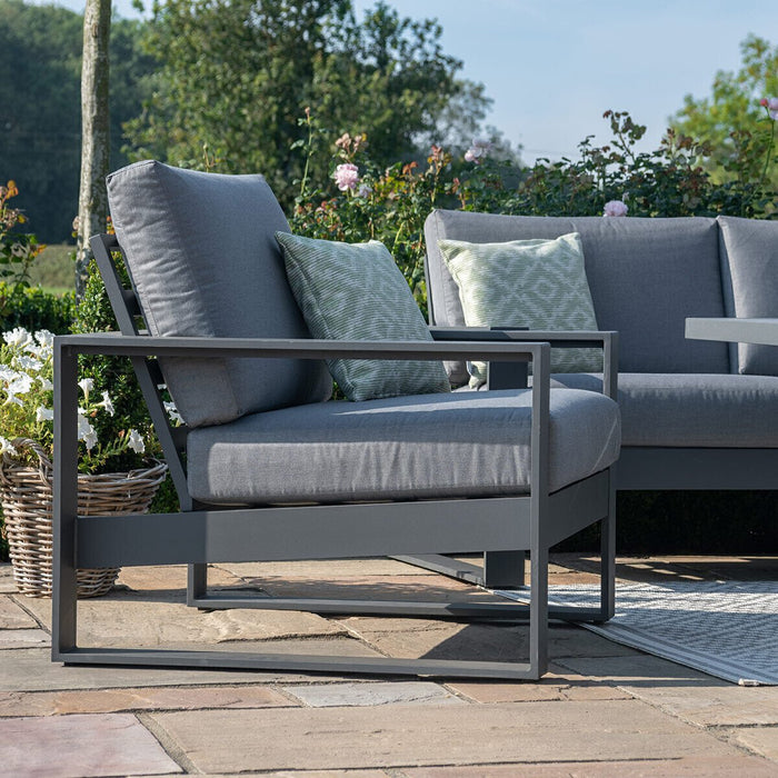 Maze - Amalfi 2 Seat Aluminium Sofa Set with Square Fire Pit Table plus Armchairs & Footstools - Grey