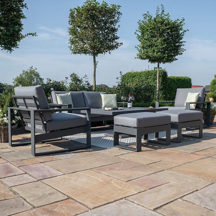 Maze - Amalfi 2 Seat Aluminium Sofa Set with Rising Table plus Armchairs & Footstools - Grey