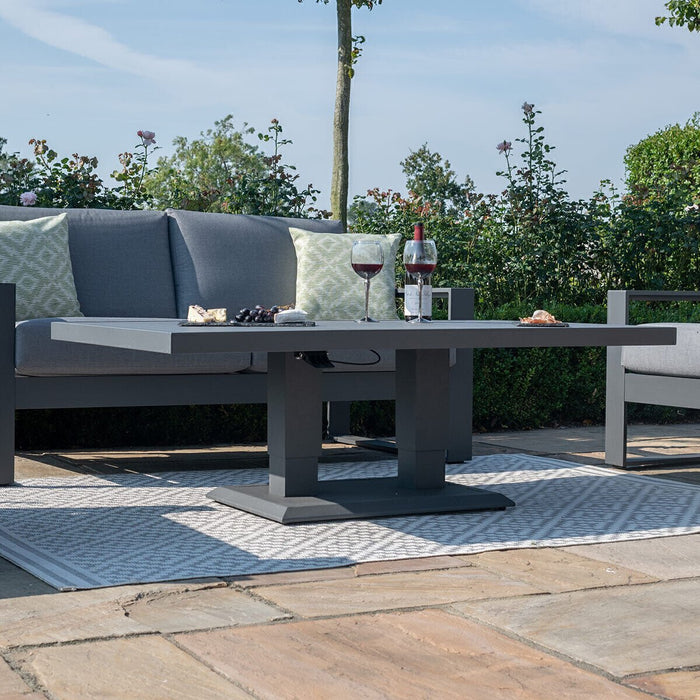 Maze - Amalfi 2 Seat Aluminium Sofa Set with Rising Table plus Armchairs & Footstools - Grey