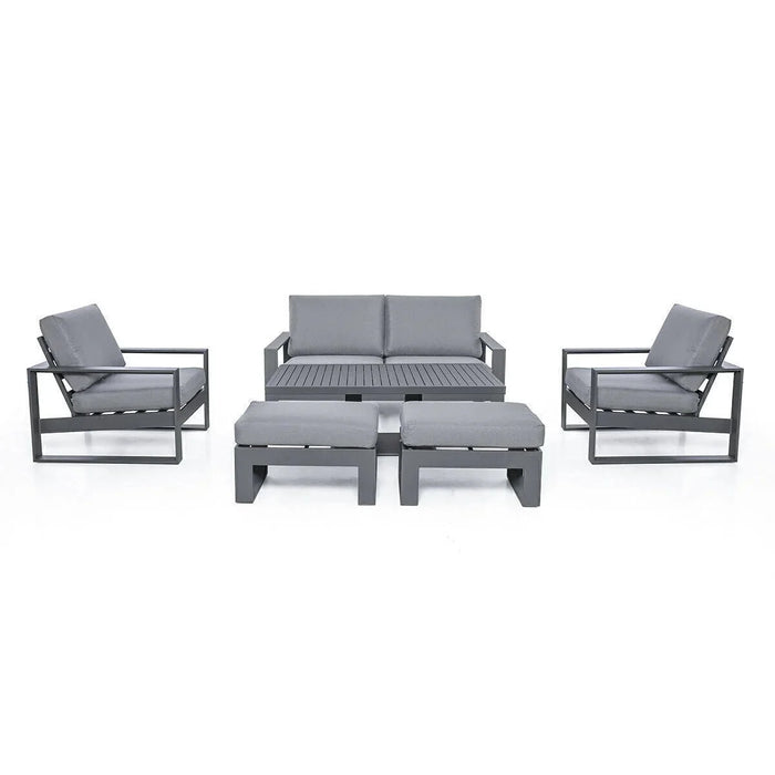 Maze - Amalfi 2 Seat Aluminium Sofa Set with Rising Table plus Armchairs & Footstools - Grey