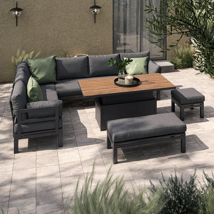 Maze - Oslo Aluminium Corner Group with Teak Rising Table - Charcoal