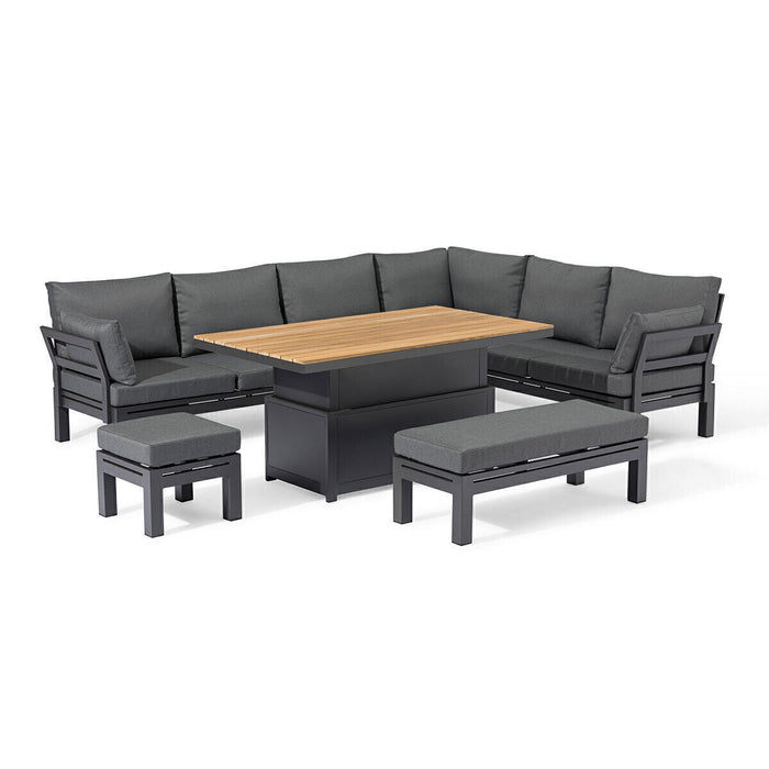 Maze - Oslo Aluminium Corner Group with Teak Rising Table - Charcoal