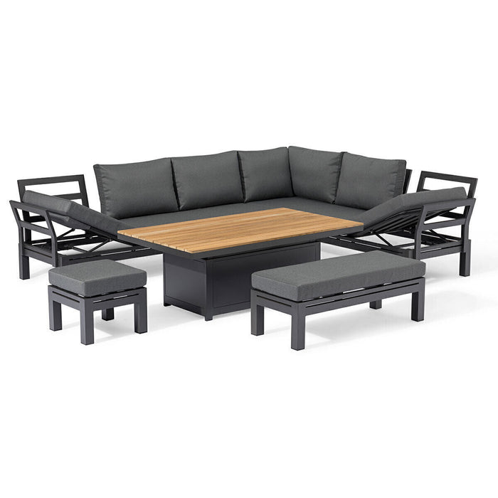Maze - Oslo Aluminium Corner Group with Teak Rising Table - Charcoal