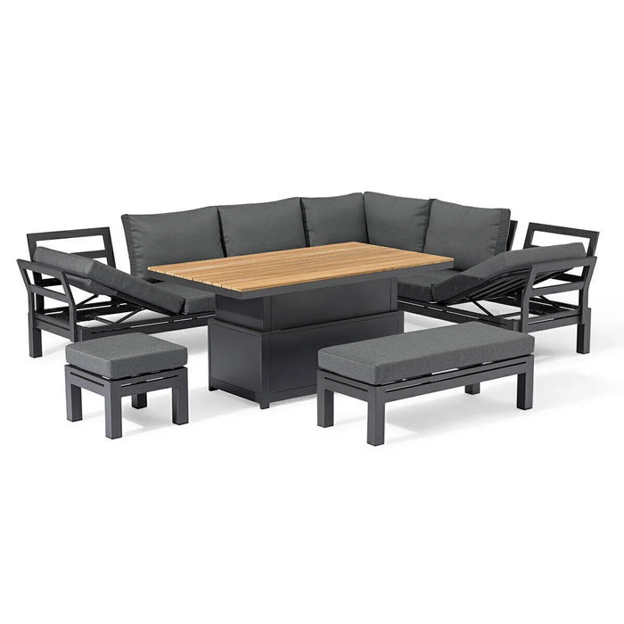Maze - Oslo Aluminium Corner Group with Teak Rising Table - Charcoal