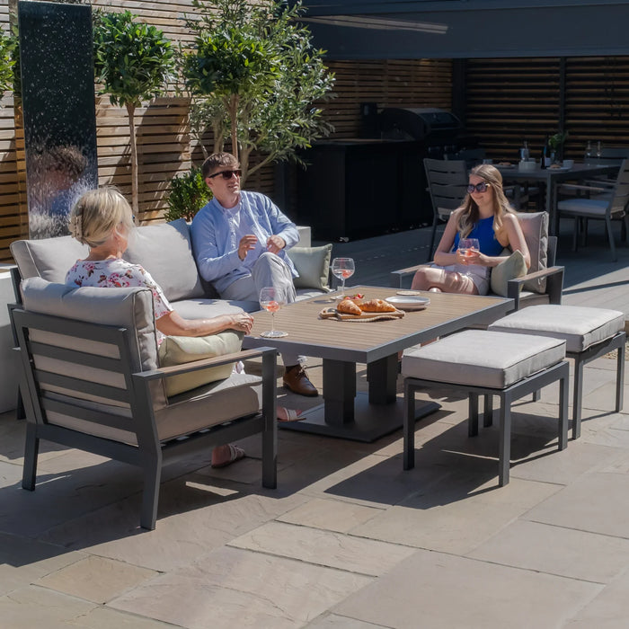 Maze - Vancouver 3 Seat Aluminium Sofa Set with Rising Table & 2 Stools - Dove Grey