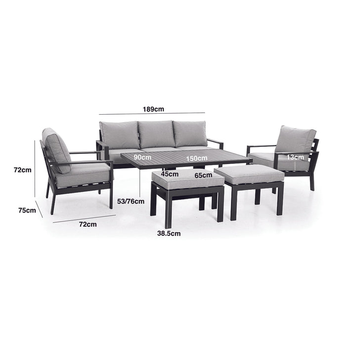 Maze - Vancouver 3 Seat Aluminium Sofa Set with Rising Table & 2 Stools - Dove Grey