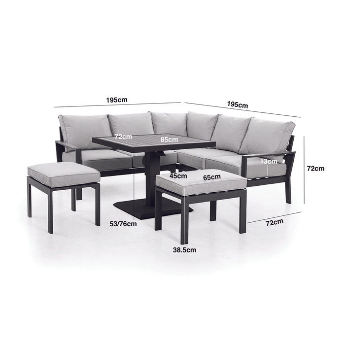 Maze - Vancouver Small Aluminium Corner Dining Set with Square Rising Table & 2 Stools - Dove Grey
