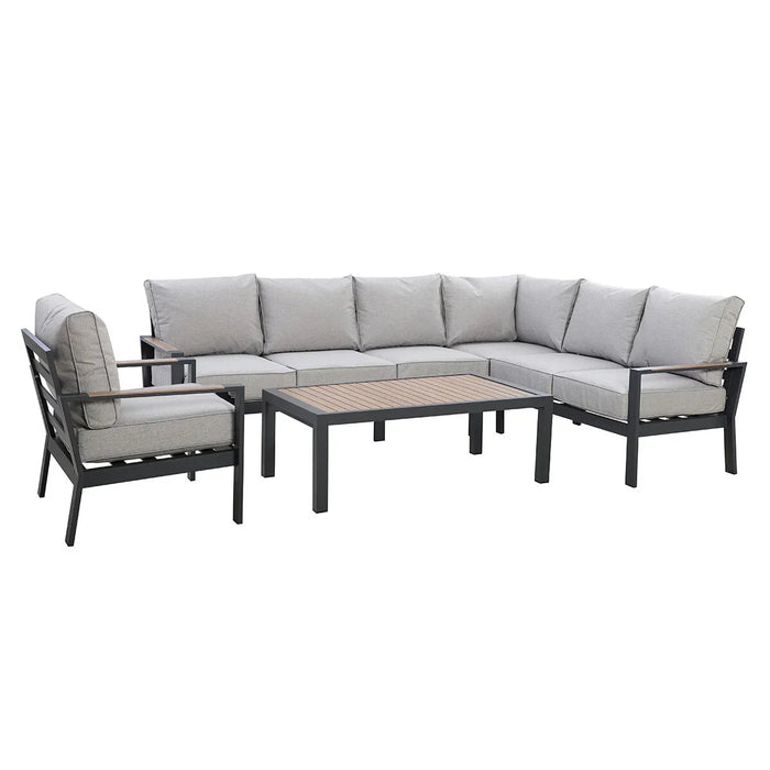 Maze - Vancouver Large Alumunium Corner Dining Set with Rectangular Coffee Table & Armchair - Dove Grey