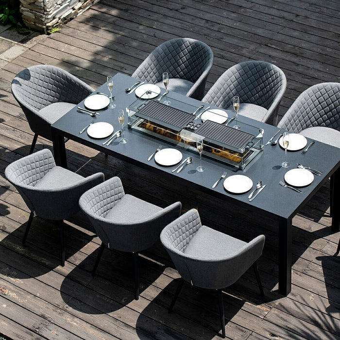Maze - Outdoor Fabric Ambition 8 Seat Rectangular Dining Set with Fire Pit Table - Flanelle
