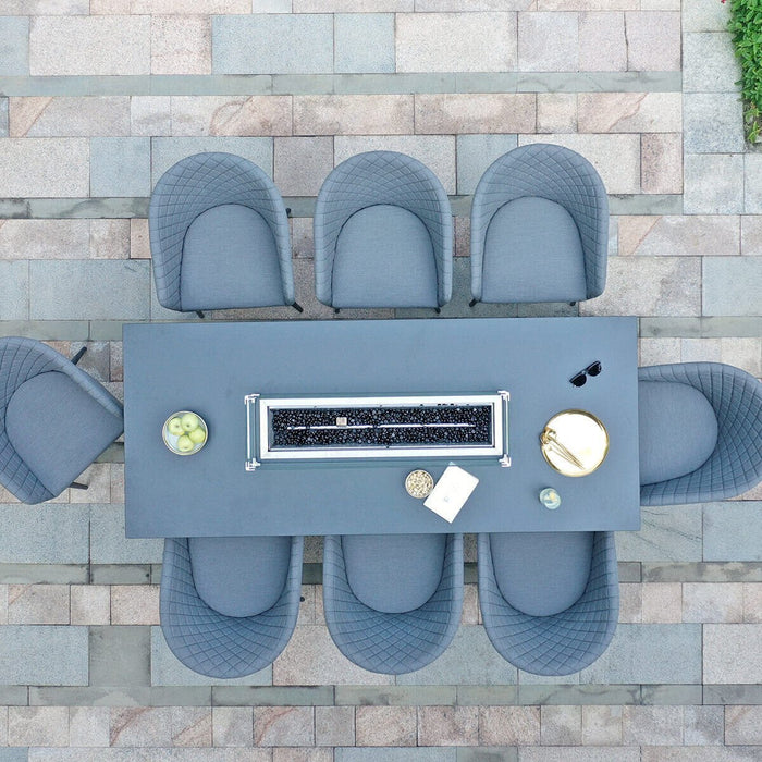 Maze - Outdoor Fabric Ambition 8 Seat Rectangular Dining Set with Fire Pit Table - Flanelle