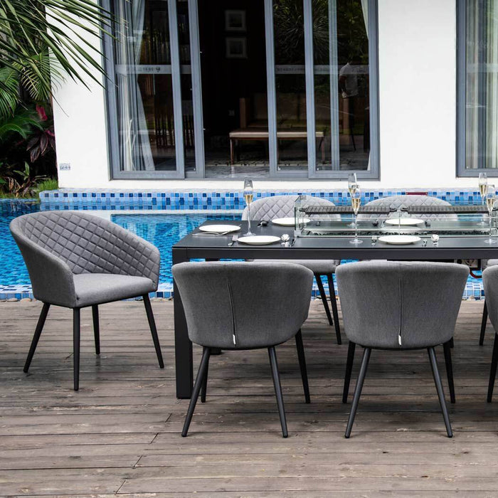 Maze - Outdoor Fabric Ambition 8 Seat Rectangular Dining Set with Fire Pit Table - Flanelle