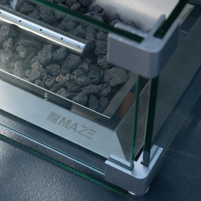 Maze - Outdoor Fabric Ambition 8 Seat Rectangular Dining Set with Fire Pit Table - Flanelle