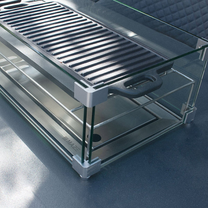 Maze - Outdoor Fabric Ambition 8 Seat Rectangular Dining Set with Fire Pit Table - Flanelle