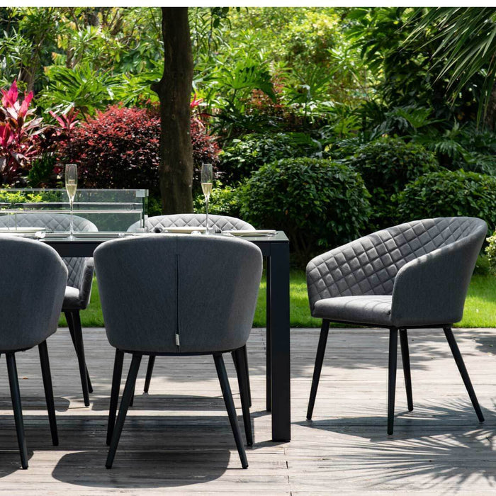 Maze - Outdoor Fabric Ambition 8 Seat Rectangular Dining Set with Fire Pit Table - Flanelle