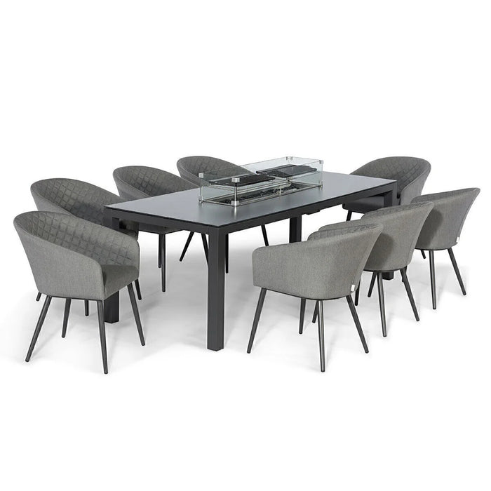 Maze - Outdoor Fabric Ambition 8 Seat Rectangular Dining Set with Fire Pit Table - Flanelle
