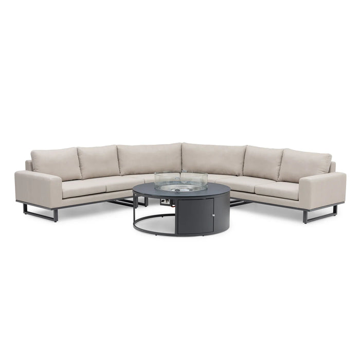 Maze - Outdoor Fabric Ethos Grande Corner Sofa Set with Round Fire Pit Table - Oatmeal