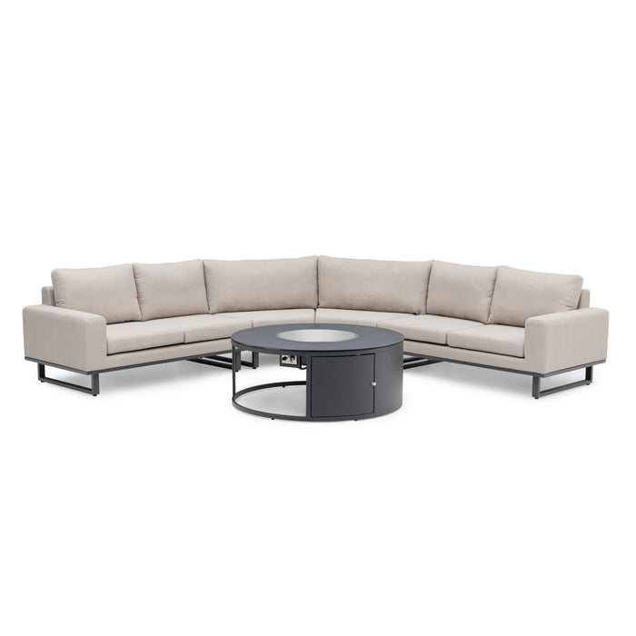 Maze - Outdoor Fabric Ethos Grande Corner Sofa Set with Round Fire Pit Table - Oatmeal