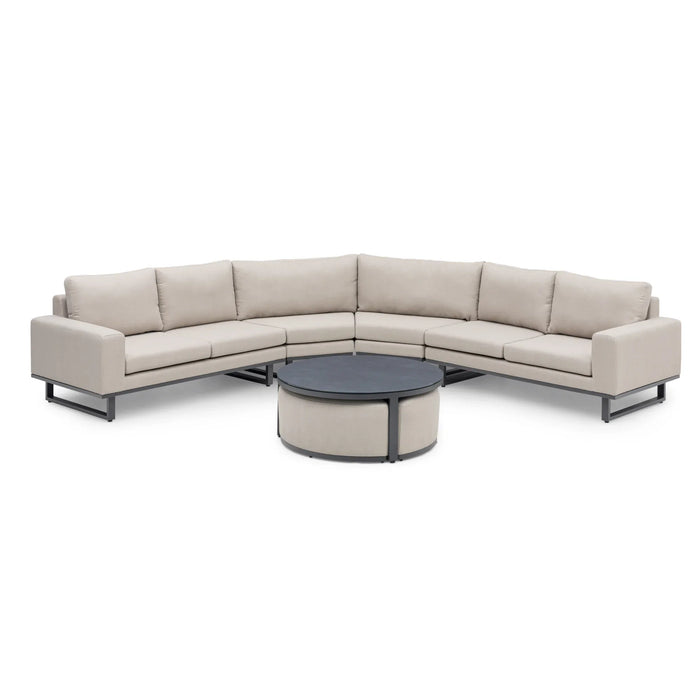 Maze - Outdoor Fabric Ethos Grande Corner Sofa Set with Round Coffee Table & 3 Footstools - Oatmeal