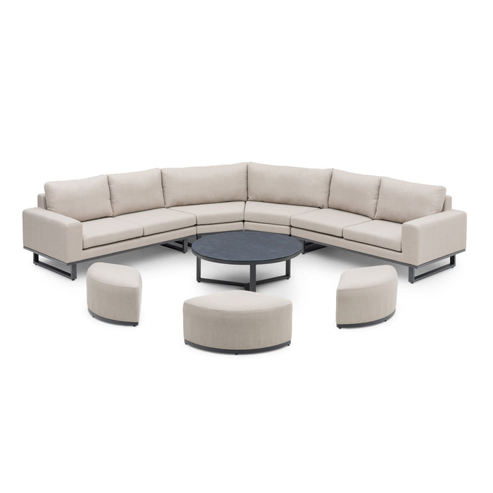 Maze - Outdoor Fabric Ethos Grande Corner Sofa Set with Round Coffee Table & 3 Footstools - Oatmeal