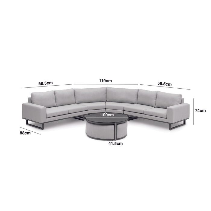 Maze - Outdoor Fabric Ethos Grande Corner Sofa Set with Round Coffee Table & 3 Footstools - Oatmeal