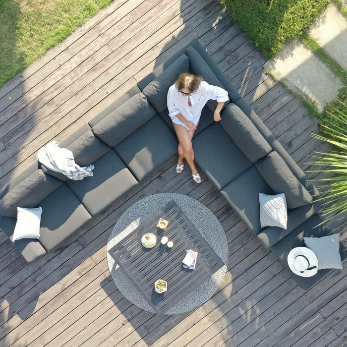 Maze - Outdoor Fabric Ethos Large Corner Group - Flanelle Grey With Square Coffee Table