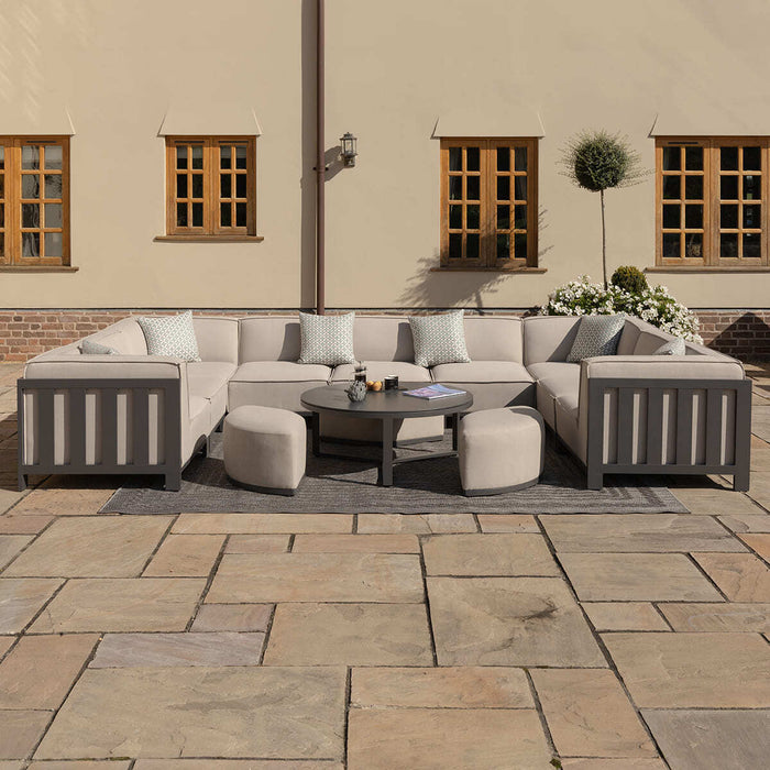 Maze - Outdoor Fabric Ibiza U Shape Sofa Set with Round Coffee Table & 3 Footstools - Oatmeal