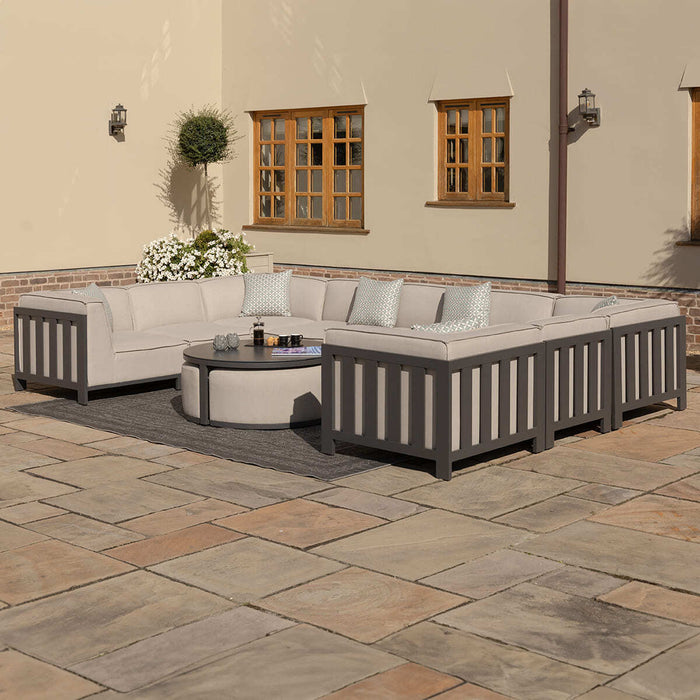Maze - Outdoor Fabric Ibiza U Shape Sofa Set with Round Coffee Table & 3 Footstools - Oatmeal