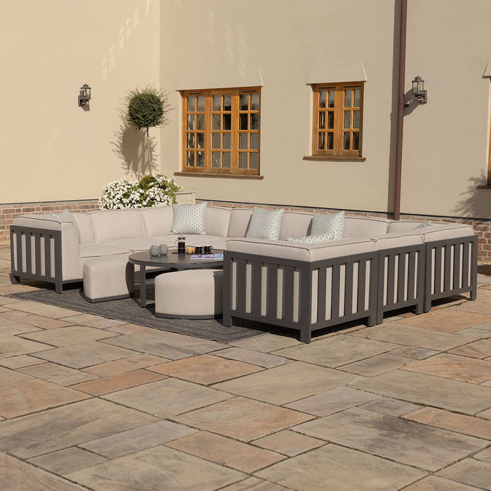 Maze - Outdoor Fabric Ibiza U Shape Sofa Set with Round Coffee Table & 3 Footstools - Oatmeal
