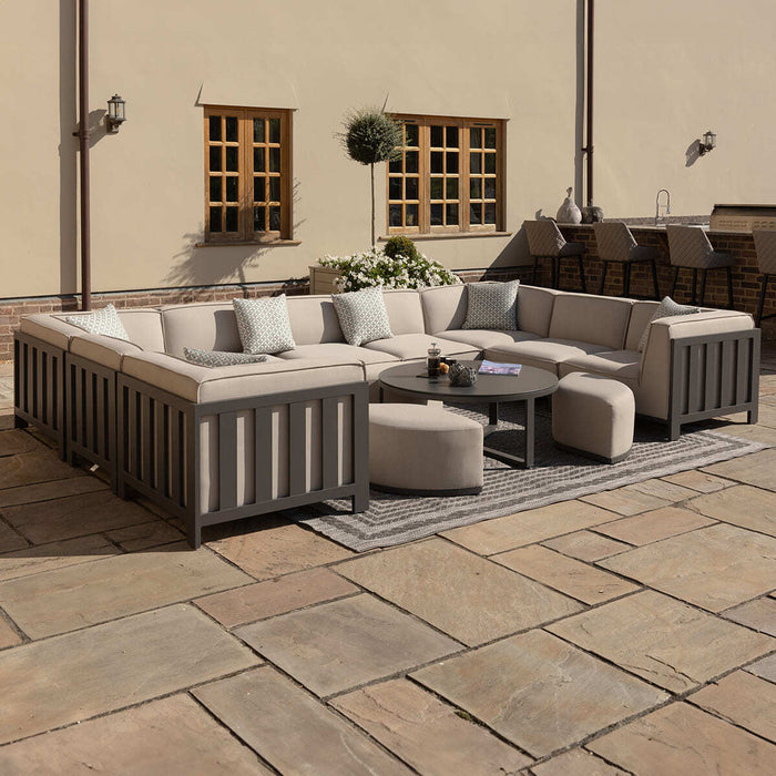 Maze - Outdoor Fabric Ibiza U Shape Sofa Set with Round Coffee Table & 3 Footstools - Oatmeal