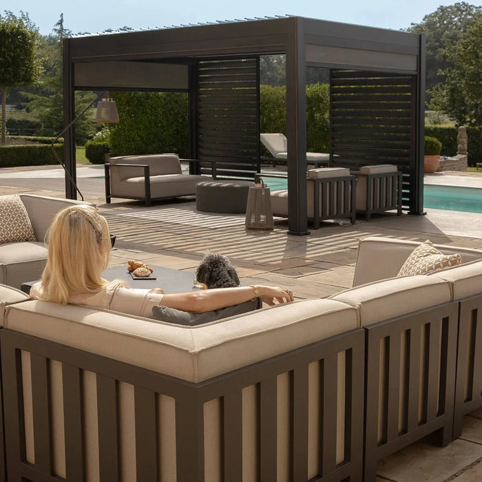 Maze - Outdoor Fabric Ibiza U Shape Sofa Set with Round Coffee Table & 3 Footstools - Oatmeal