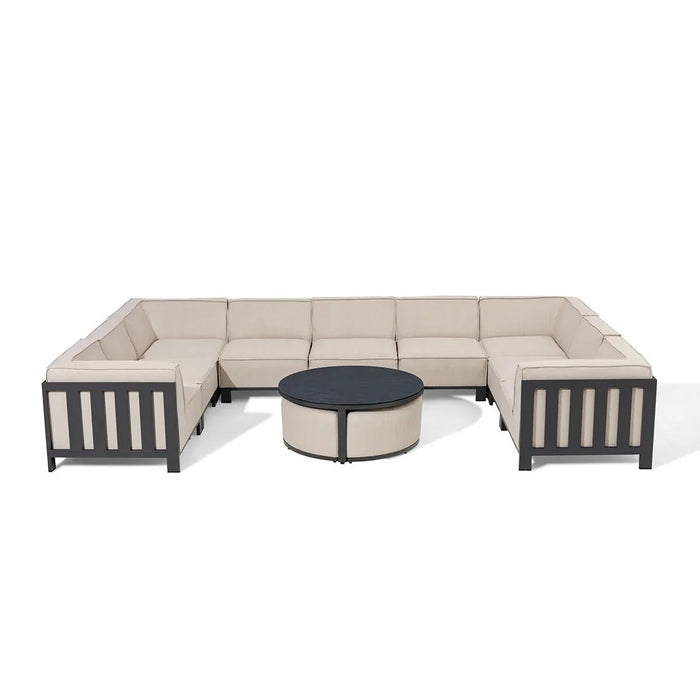 Maze - Outdoor Fabric Ibiza U Shape Sofa Set with Round Coffee Table & 3 Footstools - Oatmeal