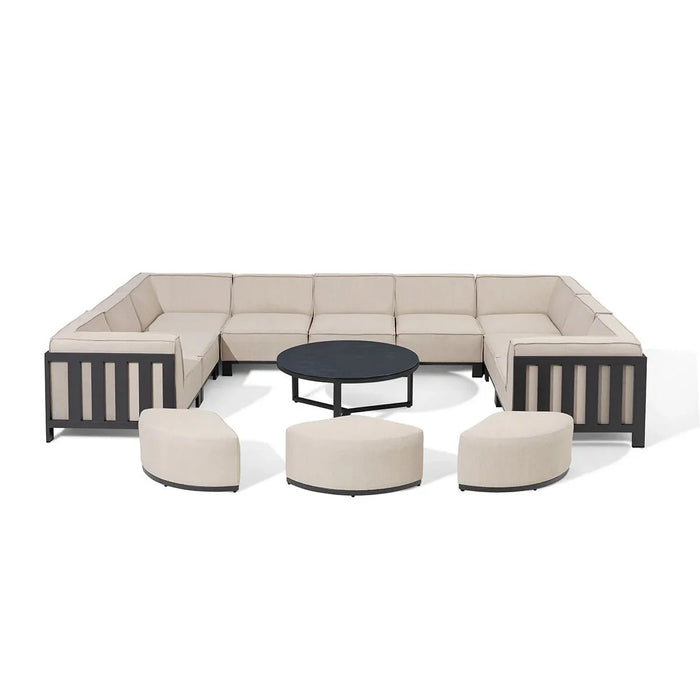 Maze - Outdoor Fabric Ibiza U Shape Sofa Set with Round Coffee Table & 3 Footstools - Oatmeal