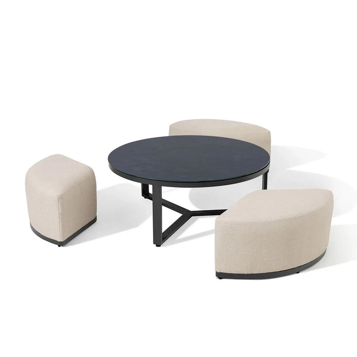 Maze - Outdoor Fabric Ibiza U Shape Sofa Set with Round Coffee Table & 3 Footstools - Oatmeal
