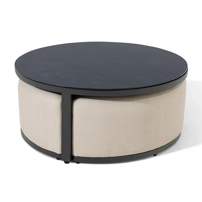 Maze - Outdoor Fabric Ibiza U Shape Sofa Set with Round Coffee Table & 3 Footstools - Oatmeal