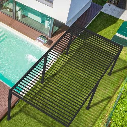 Nova Titan Aluminium Pergola 6m x 3m Rectangular with Glass sliding Doors - Grey