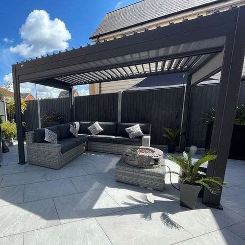 Nova Titan Aluminium Pergola 4m x 3m  with Glass Sliding Doors - Grey