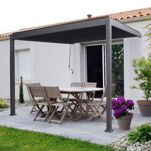 Nova Aluminium Wall Mounted Pergola - 3m x 3m Square - Grey