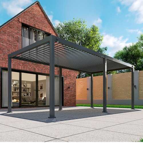 Nova Titan Aluminium Pergola 6m x 3m Rectangular optional Glass sliding Doors - Grey