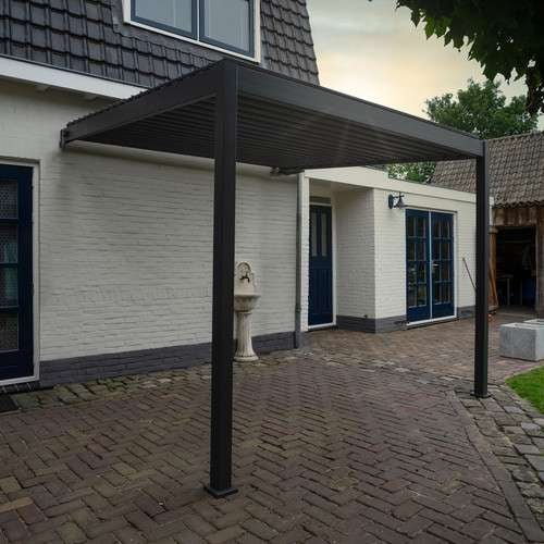 Nova Aluminium Wall Mounted Pergola - 3m x 3m Square - Grey
