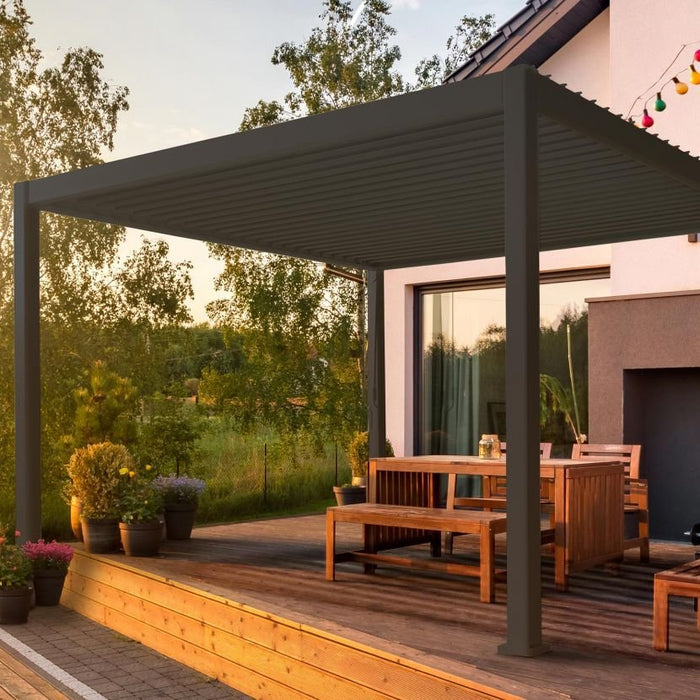 Nova Titan Aluminium Pergola 4m x 3m  with Glass Sliding Doors - Grey