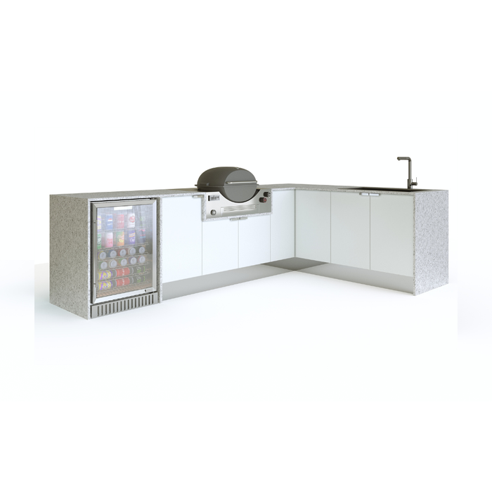 Grillhound L Shape Outdoor Kitchen to Suit Weber Family Q With Single Fridge - GLW3X2