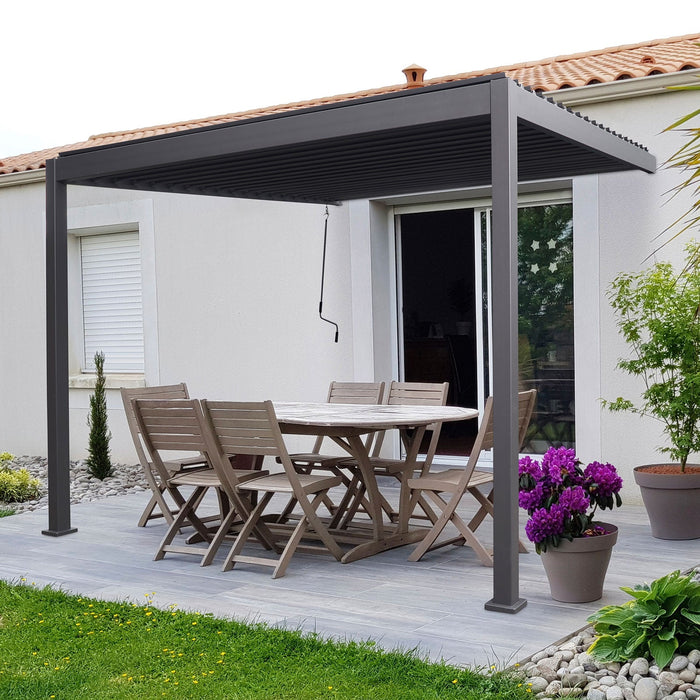 Aluminium Wall Mounted Pergola - 3.6m x 3m Rectangular - Grey