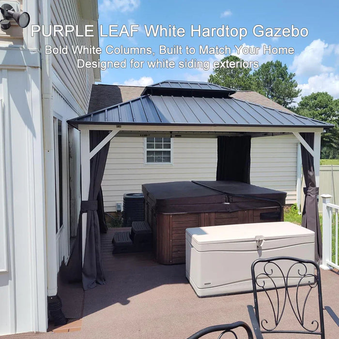 Modern Gazebo Grey Hardtop Galvanized Steel Double Roof White Aluminum Poles with Curtains and Netting