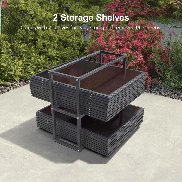 Sunroom Hardtop Gazebo Solarium Grey Galvanized Steel Double Roof All-Weather Aluminum Outdoor Screen House with String Lights