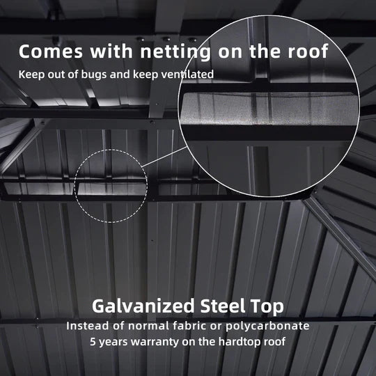 Patio Gazebo for Backyard Grey Hardtop Galvanized Steel Roof Awning with String Lights - Clear