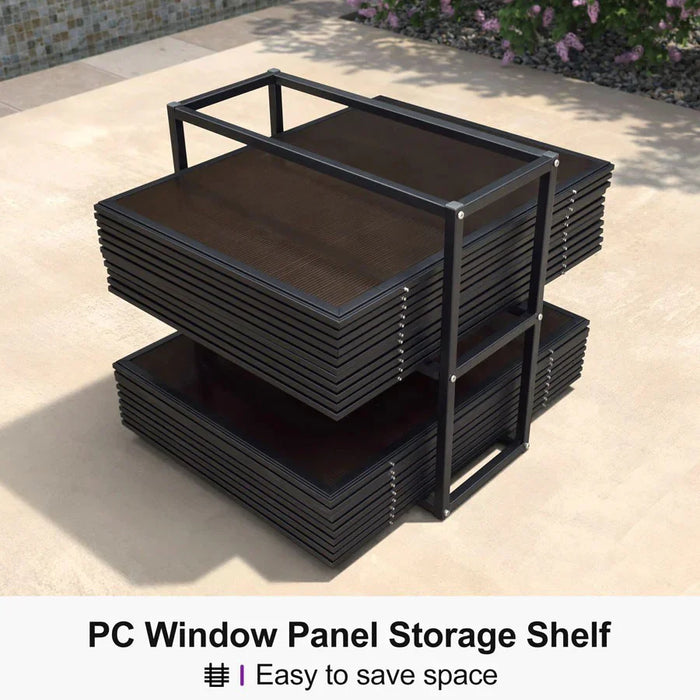 Sunroom Hardtop Gazebo with Wood Grain Columns Black Frame Double Roof Galvanized Steel Solarium All-Weather Screen House with String Lights
