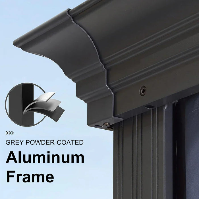 Patio Gazebo for Backyard Grey Hardtop Galvanized Steel Roof Awning String Lights - Milky